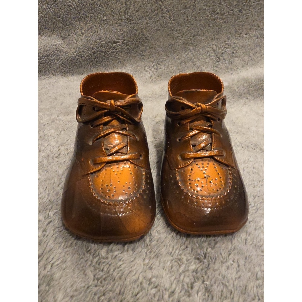Pair Of Vintage Bronze Dipped Baby‎ Shoes Decor Keepsake Nursery